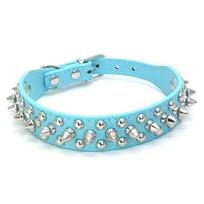 PU Dog Collar with Spike Rivet Adjustable Anti-Bite Pet Collars for Small Medium Large Dogs Bull Terrier Doberman Pinscher (Blue,XS-advise 2-4.5kg) mėlyna