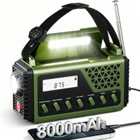 Solar Crank Radio with Bluetooth, AM/FM/SW Emergency Radio with 8000 mAh USB Power Bank, SOS Alarm Compass LED Torch Reading Lamp