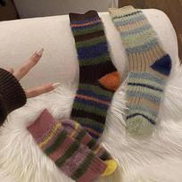 Hollige Luners Striped Angora Pointed Fur Long Socks FREE
