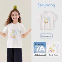 JELLYBABY Girls' Cool-Touch Antibacterial Short Sleeve T-Shirt 130 pilkšvai balta