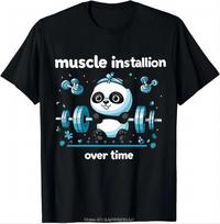 Muscle Building Panda Weight Lifting Barbell Workout T-Shirt Gym O-Neck Oversized Unisex t shirt unisex Clothing Fitness tshirt ... S įvairiaspalvis