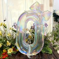 Large 40inch Number Digital 0-9 Balloon with Bowknot Colorful Transparent Foil Balloons Anniversary Decoration 40inch