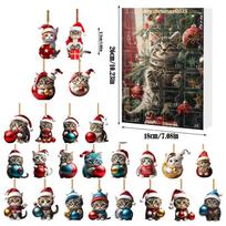24 Piece Cat Christmas Advent Calendar Set - 2D Acrylic Cute Kitten Ornaments for Tree, Window, Wall, Door, Car Rearview Mirror M