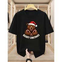 European sizes Men'S T-Shirts Christmas Bear Hug Candy Fun Print Round Neck Short Sleeve T-Shirt Comfortable Casual Short-Sleeved T-Shirt in Summer S juoda