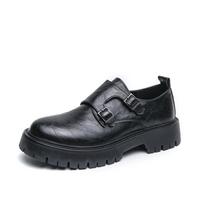 Men's Large Size Leather Shoes 2025: Hand-Grab Texture, Thick Sole, Big Toe Design, British Style for Spring and Autumn 41 juoda