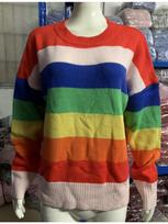 Striped Colour Block Knit Sweater with Drop Shoulders and Long Sleeves Luxurious Relaxed-fit Slimming and Versatile Top S raudona