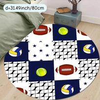 Round Sports Balls Rug Multi Sport Decor Living Room Bedroom Soft Flannel Carpet Unique Design Floor Mat Home Decoration 60cm x 60cm