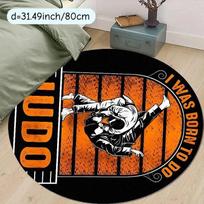 Judo Martial Arts Round Rug Flannel Carpet Combat Sport Themed Area Mat for Boys Room Decor Training Gym Soft Non Floor Covering 60cm x 60cm