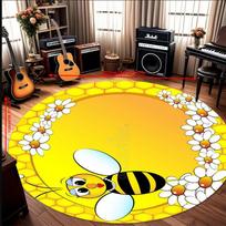 Bee Honeycomb Flower Garden Round Rug Flannel Outdoor Patio Deck Decor Spring Summer Nature Theme Floor Mat Non Fade 60cm x 60cm