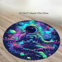 1pc Round Flannel Rug Astronaut Space Design Soft Floor Mat Home Decor Kids Room Play Area Non Slip Carpet 60cm x 60cm