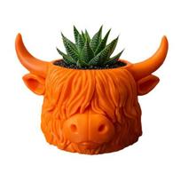 Highland Cow Planter 3D Printed Cute Animal Flower Pot Mini Cow Plant Container for Indoor Outdoor Desk Patio Garden Decor oranžinė