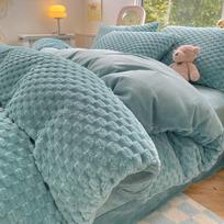 Kaspinėlis žieminis šiltas pupelių aksomas pieno aksomas keturių dalių komplektas vienspalvis koralinio aksomo antklodės užvalkalas patalynė 2.0m bed sheet model-4PCS