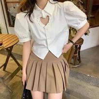 Design Sense Sweet and Spicy Love Hollow Shirt Trendy Chic and Thin Short Short Sleeve Student Girl XXL balta