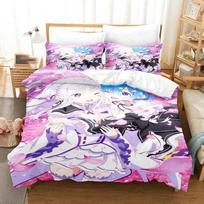 Anime Re Zero Bedding Emilia Rem Set Duvet Cover Bedroom Comforter Covers Single Twin King Size Quilt Cover Home Textile 70x133cm 2pcs
