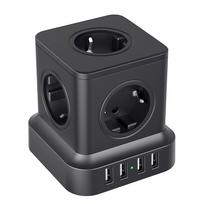 Europos stalinis maitinimo bokštelis, greito įkrovimo stotelė su 2 USB-C, 2 USB-A, maitinimo lizdas su apsauga nuo viršįtampio, su 1,8 m laidu 180cm,EU Plug,4USB juoda