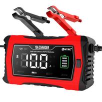 12V 24V 10A Automatinis įkrovimas ličio LiFePO4 AGM GEL švino-rūgštiniam akumuliatoriui Motociklo įkroviklis 7-pakopų automobilio akumuliatoriaus įkroviklis EU PLUG raudona