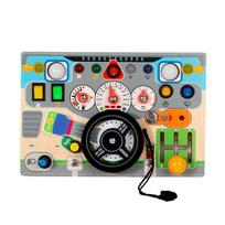 Montessori Wooden Steering Wheel Busy Board Toys Car Light Switch Sensory Games Fine Motor Training Children Travel Play Toys