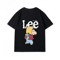 Crayon Shin-chan bendras marškinėlis vyrams ir moterims Madingas prekės ženklas Trumpomis rankovėmis Vasarinis Grynos medvilnės Pusrankovės Laisvas poros viršus#Spalva(2) XXXL juoda