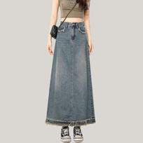Elegant Classic Woman Raw Edge Female Summer Retro A-line Package Hip Cover Meat Mid-length Thin Versatile Comfortable Fashion Denim Bustier Skirt S džinsas