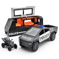 1/32 Tesla Policijos Cybertruck Priekaba Visureigis Pikapas Metalinis Modelis Automobilis Lydinio Vaikų Žaislas Kemperis Garsas & Šviesa Muzika Gimtadienio Dovana juoda
