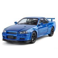 1/24 Nissan Skyline GTR R34 Fast & Furious Alloy Car Model Sound Light Collective Miniature Voiture Diecast Toy Vehicle Boy C342 mėlyna