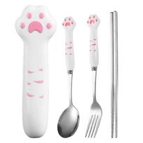 Fun Chopsticks Flatware Sets Cat Paw Chopsticks for Adults Reusable Stainless Steel Eating Utensils Fork and Spoon Set for home balta
