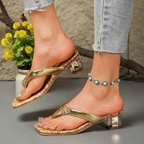 Square Toe Flip Flops Women Slippers Heeled Sandals Loafers Shoes Woman 2025 Trend Summer Shallow Dress Comfort Clip Toe Slides 35 auksas