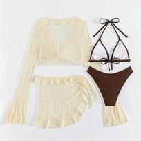 Mesh Long-sleeved Cover-up Swimsuit Beach Bikini Two-piece Swimsuit Four-piece Set L balta