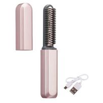 Mini Cordless Hair Straightener Comb Portable Women Bangs Hair Straightening Brush USB Rechargeable Fast Heating Electric Hair Brush rožinio aukso spalvos