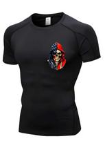 Men's Compression Shirt Quick Dry Black Gym T-Shirt USA Flag Skull Print Workout Sportswear S