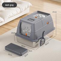 Extra Large Stainless Steel Enclosed Cat Litter Box - Anti-Splash, Leak-Proof, Detachable & Easy to Clean Anti-slip Pads + Footboard + Shovel tamsiai pilka spalva