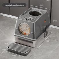 Extra-Large Enclosed Stainless Steel Cat Litter Box: Odor-Proof, Splash-Proof, Top-Entry with Flip-Top to Prevent Tracking. Complete Stainless Steel Litter Box Set