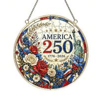Acrylic Jigsaw Puzzle Suncatcher, US 250th Anniversary DIY Sun Catcher Kit, Stained Glass Style Patriotic Window Hanging Ornament for Independence Day Small F