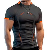 Half High Collar Short Sleeve Printing Stitching Men T-shirt Summer Running Compression T-shirt Streetwear M tamsiai pilka spalva