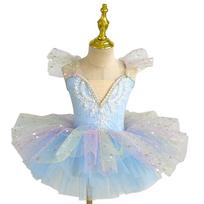 Fashion Sequin Ballet Dress Modern Pearl Ballet Tutu Puffy Party Dress Dance Costumes Girls 120CM dangaus mėlyna spalva