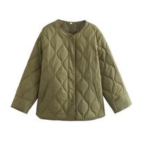 Autumn and Winter Models of Large Size Women's Round Neck Loose Rhombic Cotton-padded Clothes, Cotton-padded Clothes, Women XS tamsiai žalia spalva