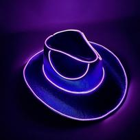 with LED Lights Cowboy Cowgirl Hat Luminous Light Up Cap Western Cowboy Hat for Dancing Party Dress Up Pearlescent Cowgirl Hat violetinė