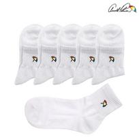 Arnold Palmer Girls' Socks Basic Plain White Middle School Uniform Socks Mid-Length 5-Pair Set Made in Korea LSP003 White 5-piece set