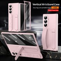 For Samsung Galaxy Z Fold 7 6 5 4 3 5G Luxury Wristband Lnvisible Folding Silicone Grip Bracket Stand Shockproof Cover For Galaxy Z Fold 5 rožinė