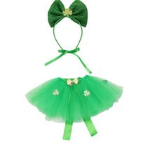 St. Patrick's Day Green Tutu Skirt and Headband Set for Girls Shamrock Clover Costume Accessory Outfit One Size žalia