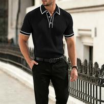 Men’s Summer Casual Short Sleeve Polo Shirt with Collar Button Down and Ribbed Knit Design for Everyday Wear L juoda