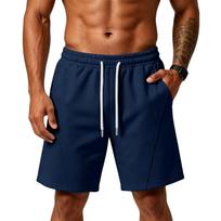 Men’s Loose Fit Layer Shorts with Drawstring Waist and Pockets for Training Gym Beach Lounge and Athletic Activities XXXL tamsiai mėlyna