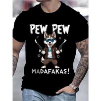 Breathable  unisex's Sports T-Shirt - Husky Dog Cartoon & Pew Pew Meme, Crew Neck Short Sleeve Regular Fit S įvairiaspalvis