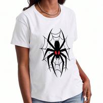 Spider Web unisex's Cotton T Shirt, Pure Cotton Premium Print, Durable, Casual Fashion, Black Spider With Red Eyes Graphic Tee, Halloween Spiderweb De S įvairiaspalvis