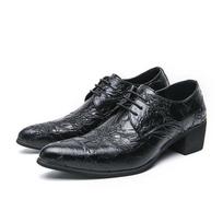 Men's Large Size Pointed Toe Retro Leather High Heel Cuban Shoes 41 juoda
