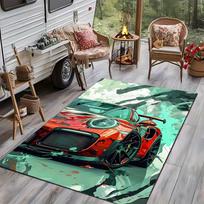 Vibrant Red Sports Car Racing Design Area Rug - For RV, Living Room, Bedroom, Picnic & Home Decor, Floor Mat 50x80cm