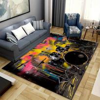 Drum Set Graffiti Design Area Rug, for Living Room, Bedroom, Dorm & Garden Decor, Crushed Crystal Velvet Fabric 50x80cm