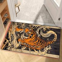 Japanese Tiger Wave Rug Flannel Soft Kids Carpet Big Animal Print Bedroom Kitchen Floor Mat Anti Slip 40x60cm