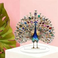 1Pcs 2D Flat Acrylic Figurine Luxurious Crystal Peacock Ornament Tabletop Decoration For Bedroom Living Room Office A1