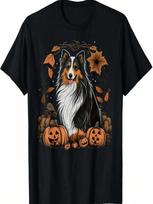Pumpkin Shetland Sheepdog Costume On Sheltie Halloween T-Shirt S įvairiaspalvis